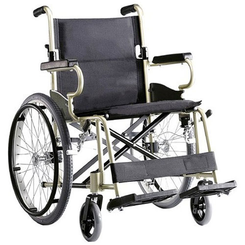 Karman Healthcare Inc. High Strength Super Light Weight Wheelchair, K0004/K0005, 18 Inch Seat Width, Folding Backrests, Fixed Arms and Footrests, 20 Inch Flat-free Wheels, Champagne Frame, Karman