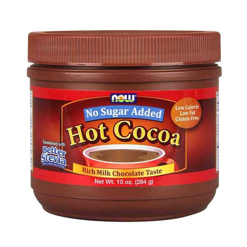 NOW Foods Hot Cocoa Sweetened with Better Stevia, No Sugar Added, 10 oz, NOW Foods