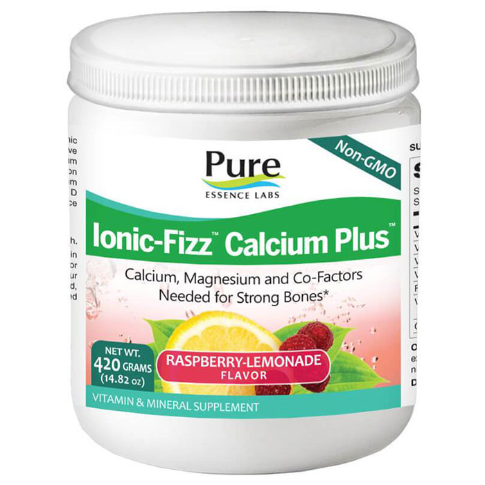 Pure Essence Labs Ionic-Fizz Calcium Plus Powder - Raspberry Lemonade, 420 g, Pure Essence Labs