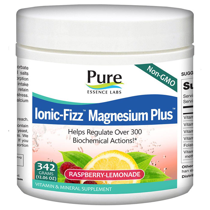 Pure Essence Labs Ionic-Fizz Magnesium Plus Powder - Raspberry Lemonade, 342 g, Pure Essence Labs