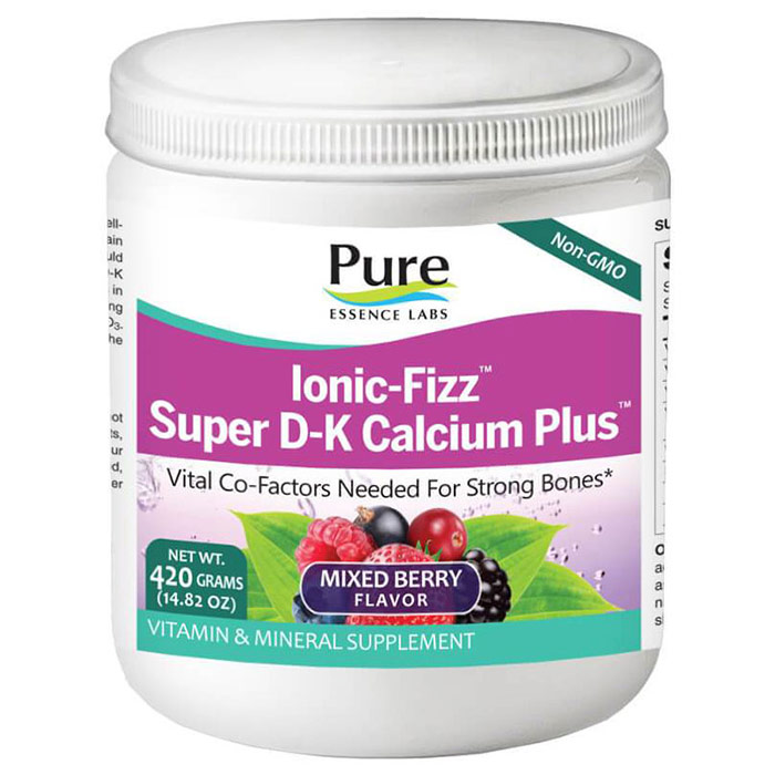 Pure Essence Labs Ionic-Fizz Super D-K Calcium Plus Powder - Mixed Berry, 420 g, Pure Essence Labs