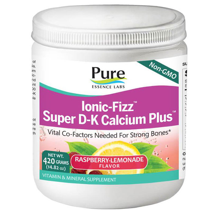 Pure Essence Labs Ionic-Fizz Super D-K Calcium Plus Powder - Raspberry Lemonade, 420 g, Pure Essence Labs
