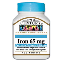 21st Century HealthCare Iron 65 mg ( Ferrous Sulfate ) 100 Tablets, 21st Century Health Care