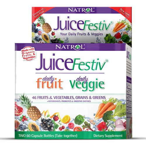Natrol JuiceFestiv, Ultimate Fruit & Veggie Super Food, 60+60 Capsules, Natrol