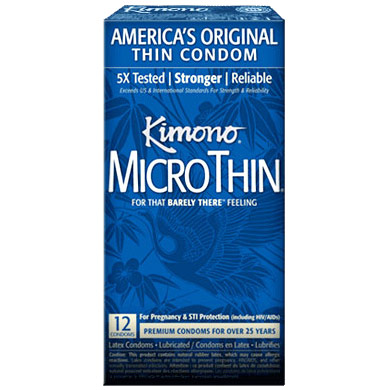 Mayer Laboratories Kimono MicroThin, Ultra Thin Lubricated Latex Condoms, 12 Pack