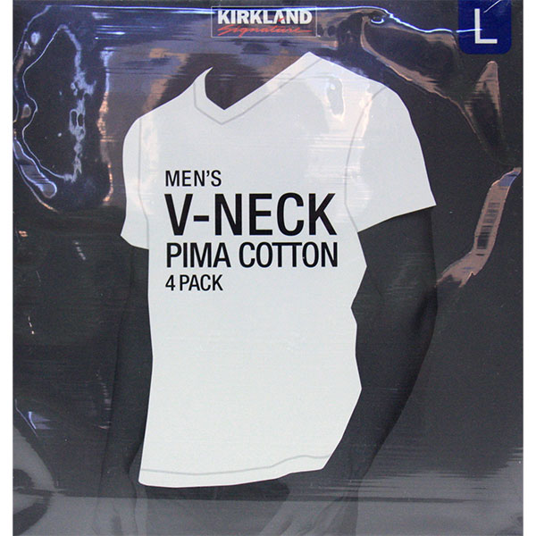 Kirkland Signature Kirkland Signature Men's V-Neck White T-Shirts, 100% Luxury Pima Cotton, 4 Pack