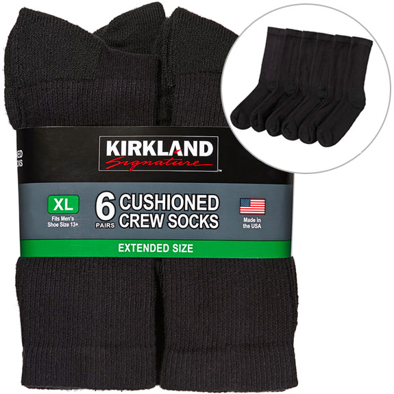 Kirkland Signature Kirkland Signature Men's Cushioned Crew Socks - Black, 6 Pair