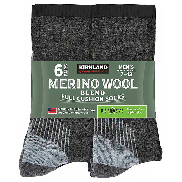 Kirkland Signature Kirkland Signature Men's Outdoor Trail Socks, Merino Wool Blend, Black/Brown, 4 Pair