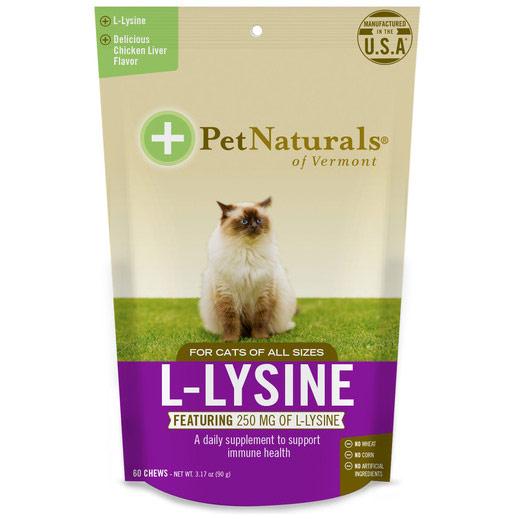 Pet Naturals of Vermont L-Lysine Fun Shaped Chews for Cats, Chicken Liver Flavored, 60 Chews, Pet Naturals of Vermont