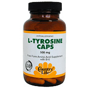 Country Life L-Tyrosine 500 mg w/B-6 50 Vegicaps, Country Life