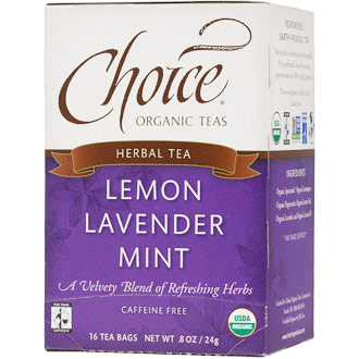 Choice Organic Teas Lemon Lavender Mint Herbal Tea, Caffeine Free, 16 Tea Bags x 6 Box, Choice Organic Teas