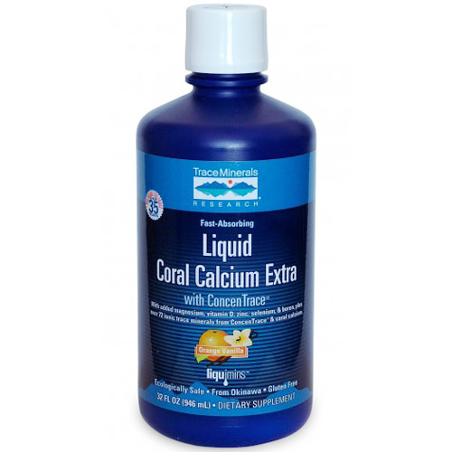 Trace Minerals Research Coral Calcium Extra Liquid with ConcenTrace, 32 oz, Trace Minerals Research
