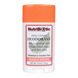 NutriBiotic Long Lasting Deodorant Stick, Aluminum Free, Mango Melon, 2.6 oz, NutriBiotic