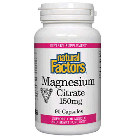 Natural Factors Magnesium Citrate 150 mg, 180 Capsules, Natural Factors