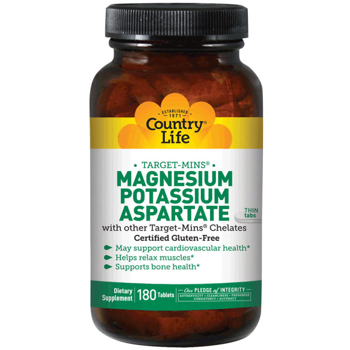 Country Life Magnesium-Potassium Aspartate Target Mins 180 Tablets, Country Life