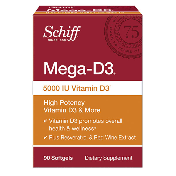 Schiff Mega-D3, 5000 IU of Vitamin D, 90 Softgels, Schiff