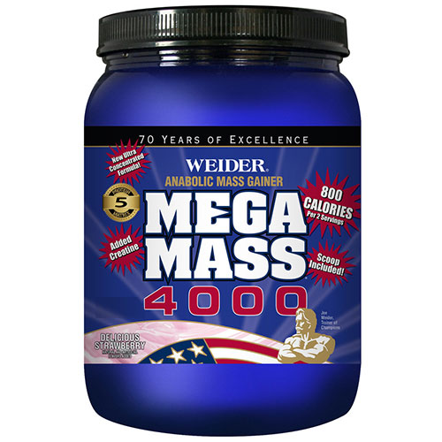 Weider Mega Mass 4000, Weight Gainer - Strawberry, 1.98 lb, Weider