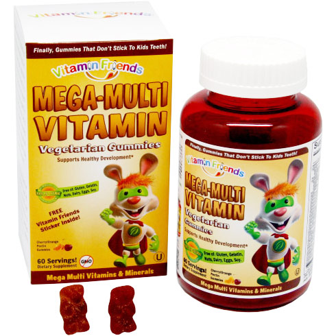 Vitamin Friends Mega-Multi Vitamin Cherry/Orange Pectin Gummies for Children, 60 Vegetarian Gummies, Vitamin Friends