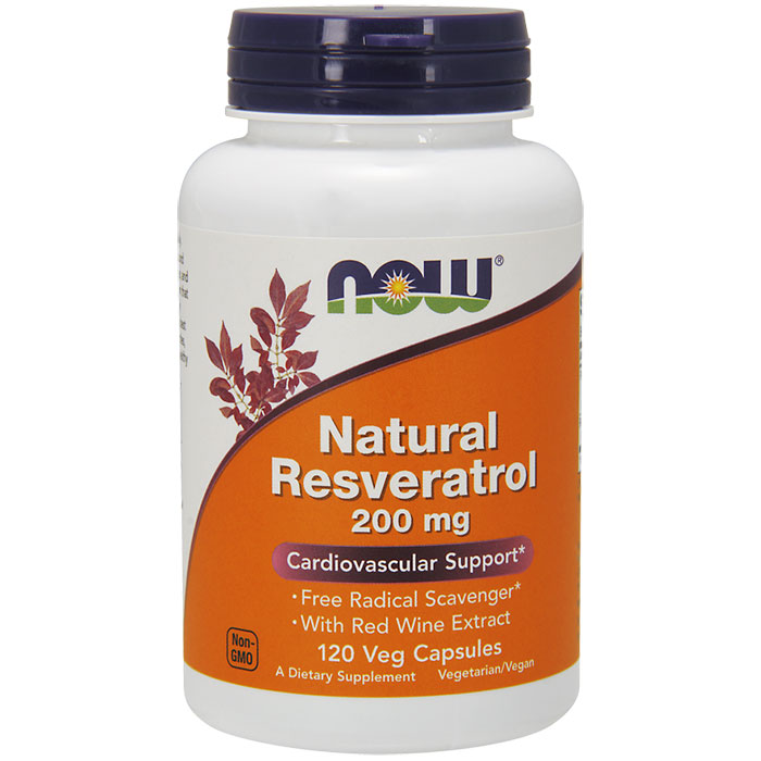 NOW Foods Natural Resveratrol 200 mg Mega Potency, 120 Vcaps, NOW Foods