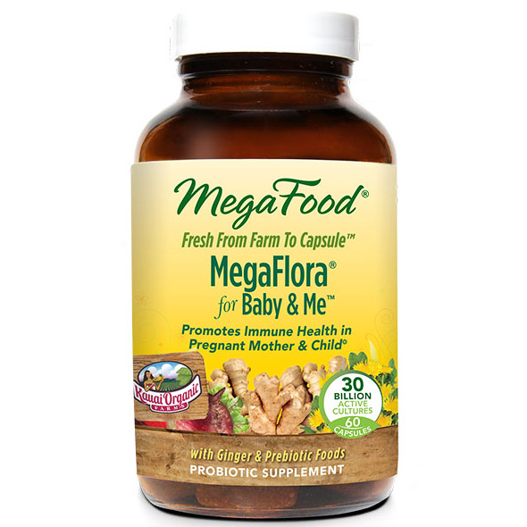 MegaFood MegaFlora for Baby & Me, Probiotic with Ginger & Prebiotic Foods, 60 Capsules, MegaFood