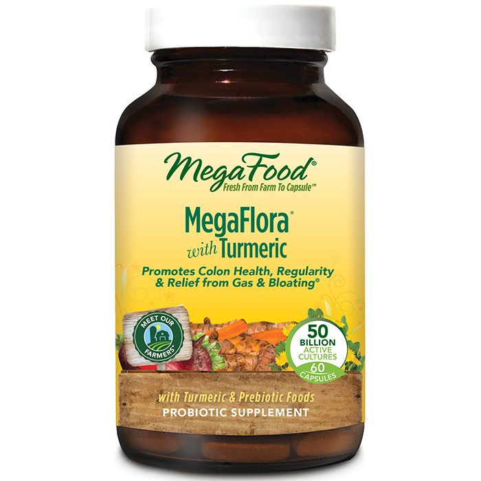 MegaFood MegaFlora for Over 50, Probiotic with Turmeric & Prebiotic Foods, 60 Capsules, MegaFood