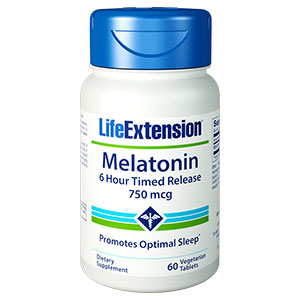 Life Extension Melatonin 6 Hour Timed Release 750 mcg, 60 Vegetarian Tablets, Life Extension