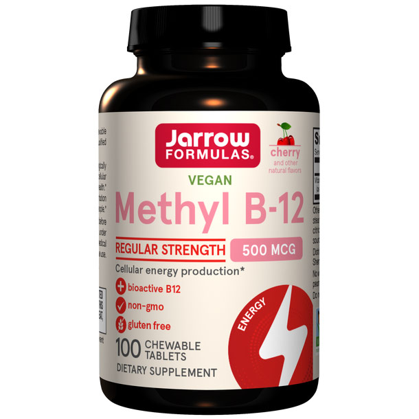 Jarrow Formulas Methyl B-12, Methylcobalamin 500 mcg - Cherry, 100 Vegetarian Lozenges, Jarrow Formulas