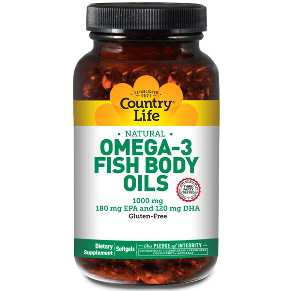 Country Life Natural Omega-3 Fish Body Oils 1000 mg, 300 Softgels, Country Life