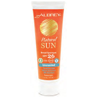 Aubrey Organics Natural Sun Care, SPF 26 Sunscreen for Sensitive Skin, Unscented, 4 oz, Aubrey Organics