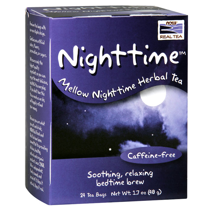 NOW Foods Nighttime Tea, Mellow Night Time Herbal, 24 Tea Bags, NOW Foods
