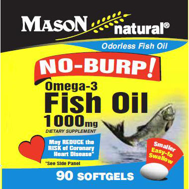 Mason Natural No Burp Omega-3 Fish Oil 1000 mg, 90 Softgels, Mason Natural