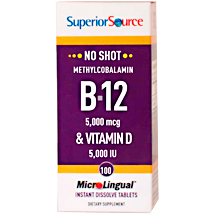 Superior Source No Shot Methylcobalamin B12 5000 mcg & Vitamin D 5000 IU, 100 Instant Dissolve Tablets, Superior Source