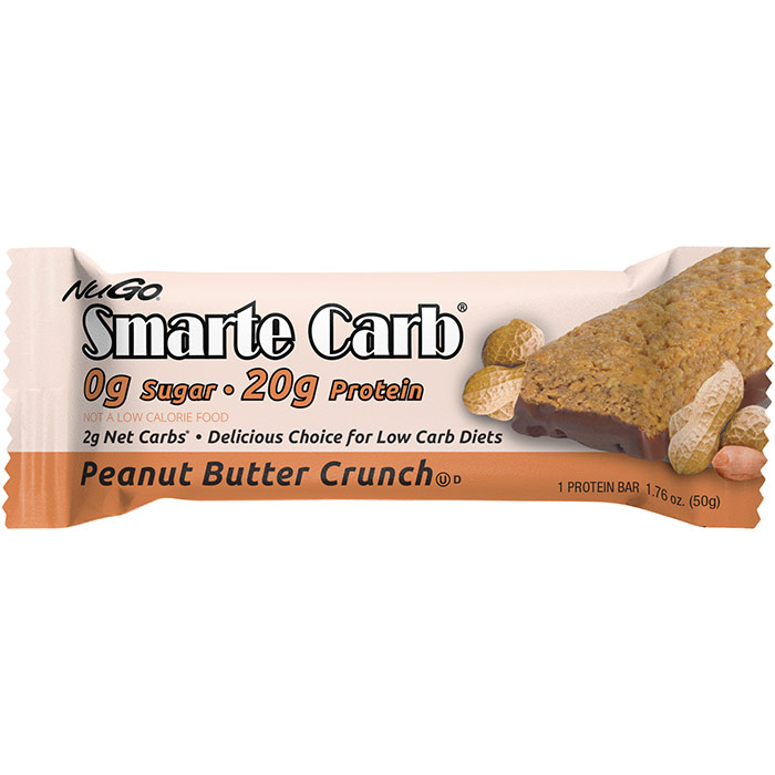 NuGo Nutrition Smarte Carb Nutrition Bar, Peanut Butter Crunch, 1.76 oz x 12 pc, NuGo Nutrition