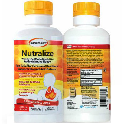 ManukaGuard ManukaGuard Nutralize for Heartburn Relief, with Certified Medical Grade (16+) Active Manuka Honey, Maple Lemon, 7 oz