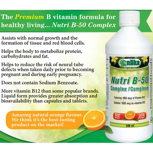 Naka Herbs & Vitamins Ltd Nutri B-50 Complex Liquid, 500 ml, Naka Herbs & Vitamins Ltd