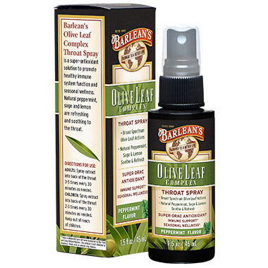 unknown Olive Leaf Complex Throat Spray, Soothing Peppermint Flavor, 1.5 oz, Barlean's Organic Oils