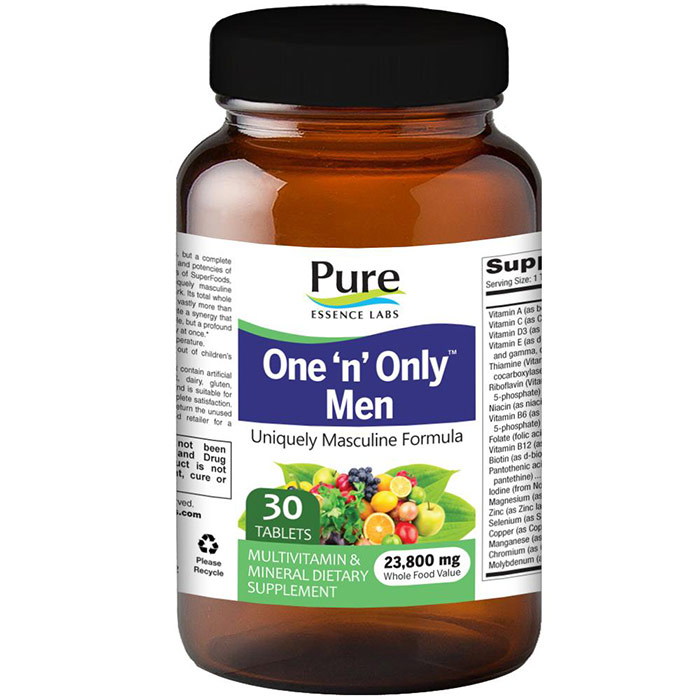 Pure Essence Labs One 'n' Only Men's Formula, One Daily Energetic Multivitamin, 30 Tablets, Pure Essence Labs