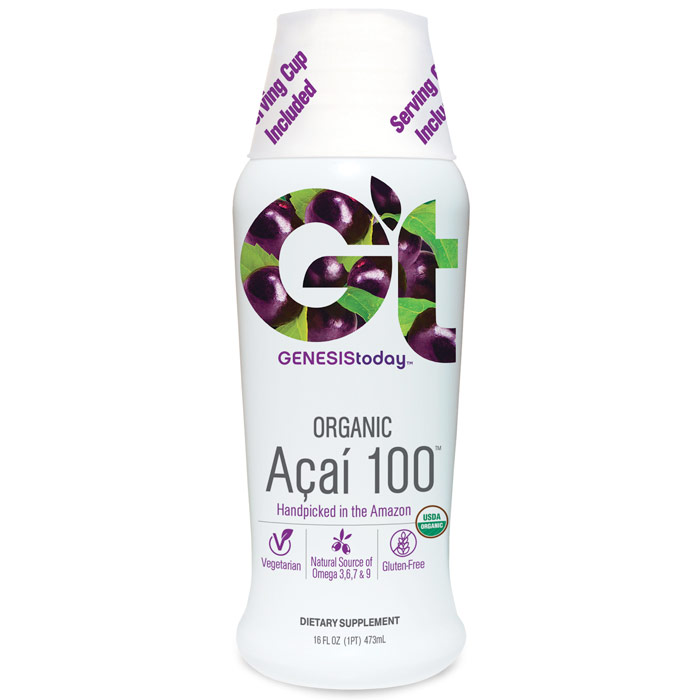 Genesis Today Acai 100, Organic Acai Juice Liquid, 16 oz, Genesis Today