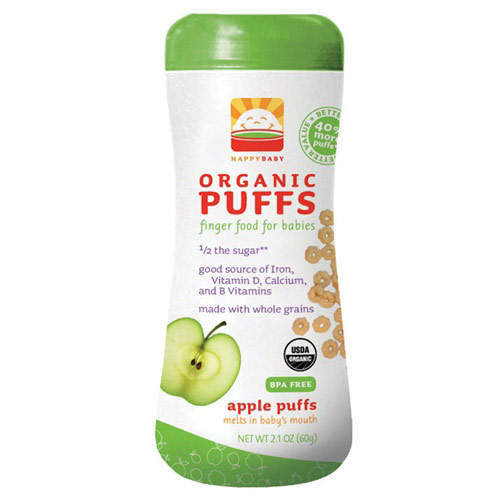 HappyBaby (Happy Baby) Organic Apple Puffs, 2.1 oz x 6 Cans, HappyBaby (Happy Baby) Snacks