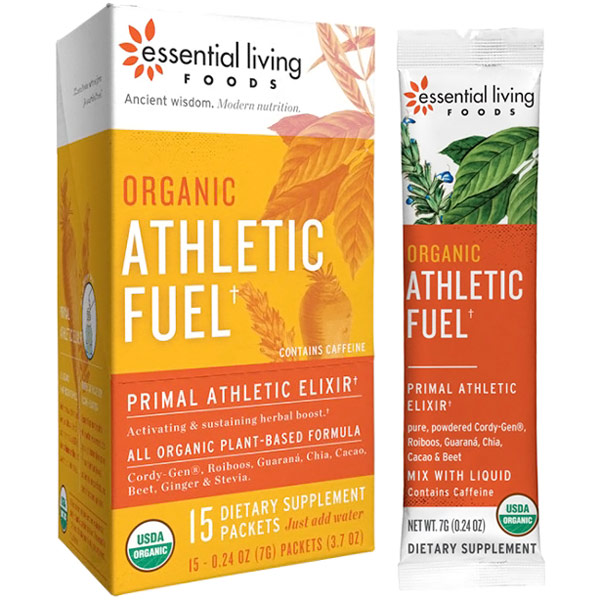 Essential Living Foods Organic Athletic Fuel, Herbs & Superfood Powder, 0.24 oz x 15 Packets, Essential Living Foods