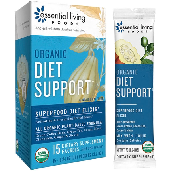 Essential Living Foods Organic Diet Support, Superfood Powder, 0.24 oz x 15 Packets, Essential Living Foods