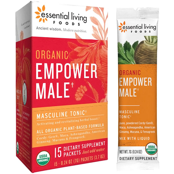 Essential Living Foods Organic Empower Male, Superfood Powder, 0.24 oz x 15 Packets, Essential Living Foods