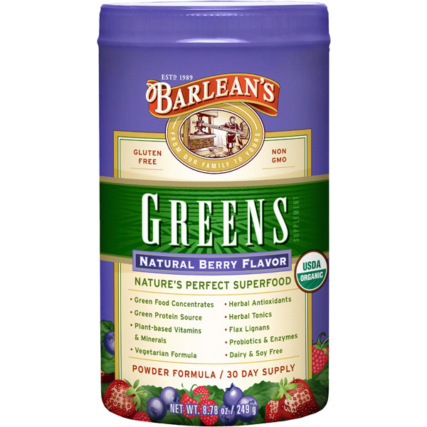unknown Organic Greens Powder, Natural Berry Flavor, 8.78 oz, Barlean's Organic Oils