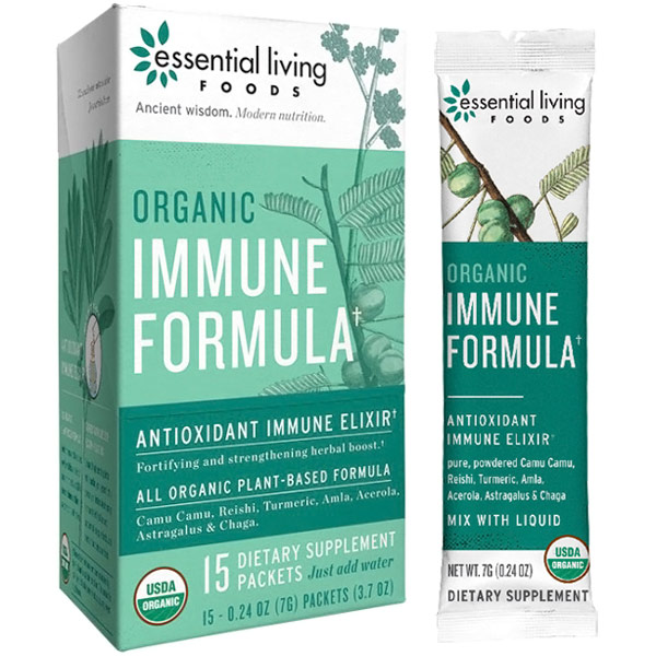 Essential Living Foods Organic Immune Formula, Herbs & Superfood Powder, 0.24 oz x 15 Packets, Essential Living Foods