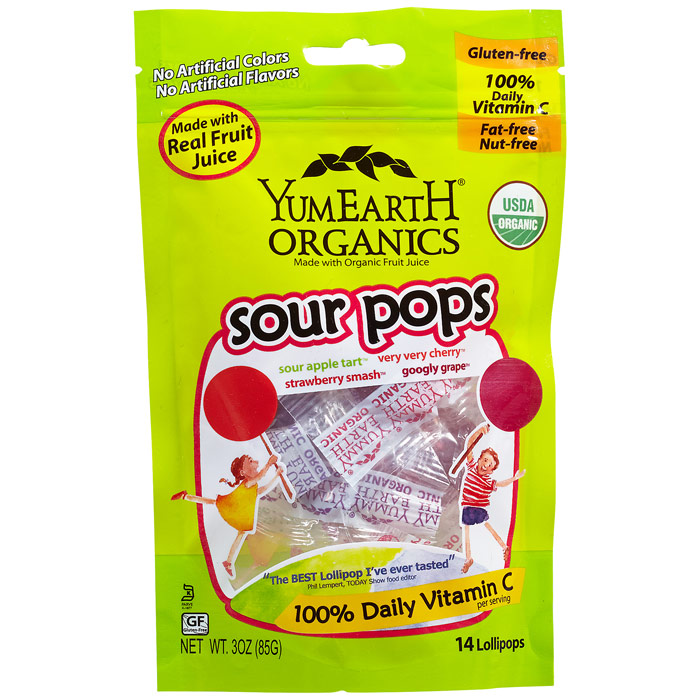 YummyEarth (Yummy Earth) Organic Lollipops Pouch, Super Sour, 3 oz (15 Lollipops) x 6 Pouches, YummyEarth (Yummy Earth)