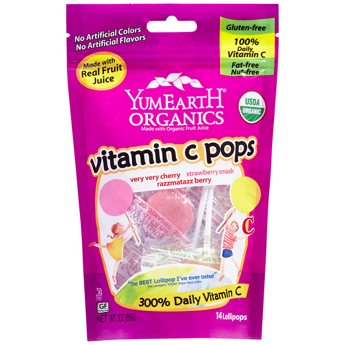 YummyEarth (Yummy Earth) Organic Lollipops Pouch, Vitamin C, 3 oz (15 Lollipops) x 6 Pouches, YummyEarth (Yummy Earth)