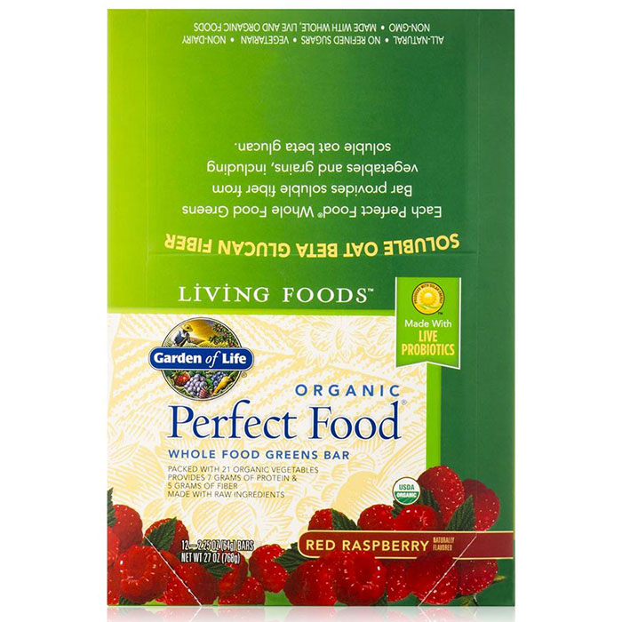 Garden of Life Organic Perfect Food, Chocolate Covered Greens Bar, Chocolate Raspberry, 12 Bars, Garden of Life