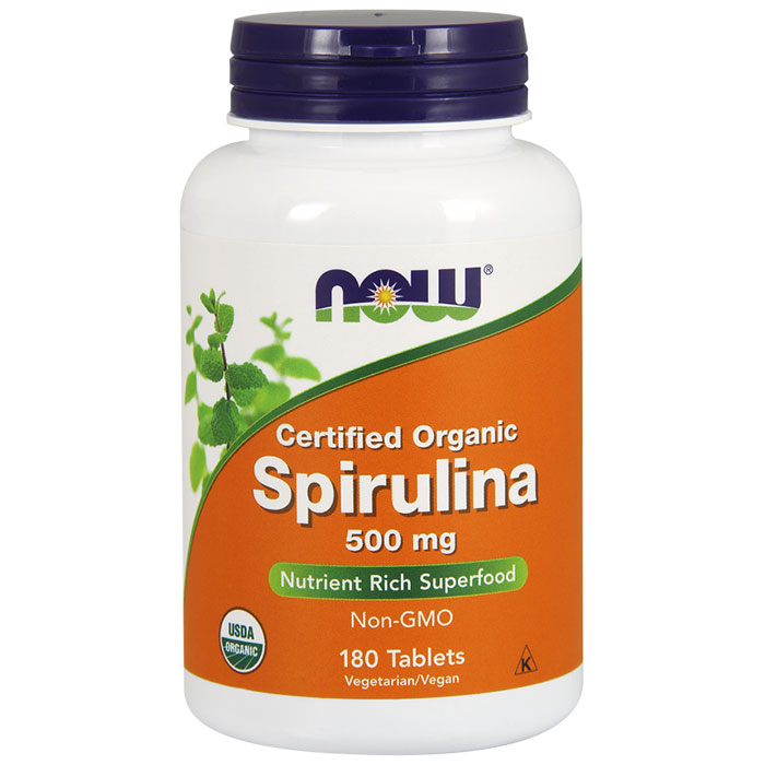 NOW Foods Organic Spirulina 500 mg, 180 Tablets, NOW Foods