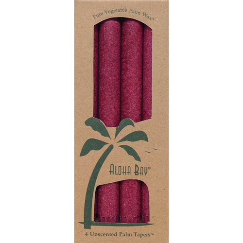 Aloha Bay Palm Tapers 9 Inch, Unscented, Burgundy, 4 Candles, Aloha Bay