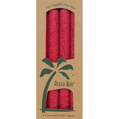 Aloha Bay Palm Tapers 9 Inch, Unscented, Red, 4 Candles, Aloha Bay